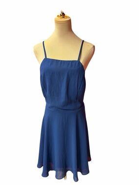 Lulus Navy Blue Fit and Flare Dress Spaghetti Strap Size L